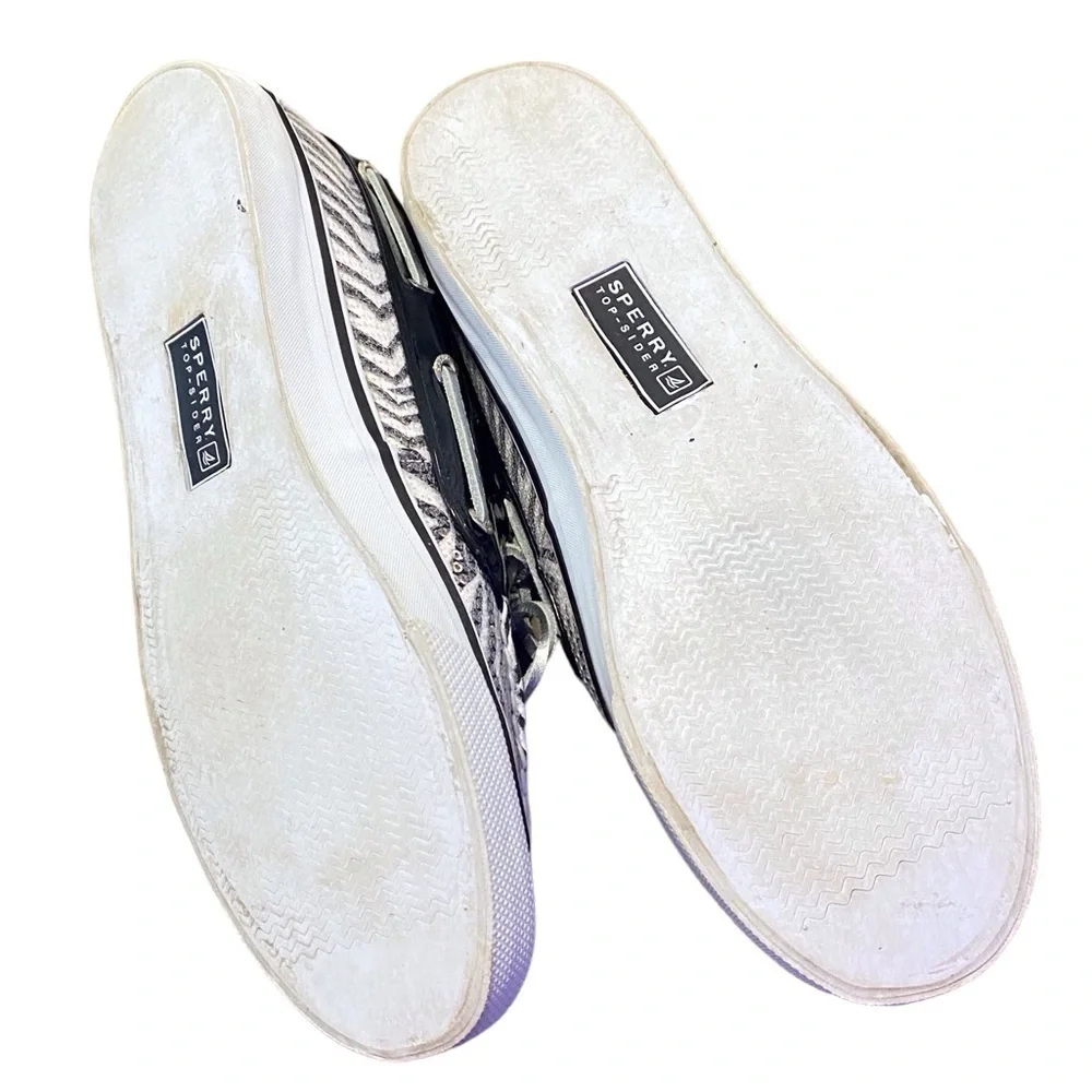 SPERRY Topsiders Black & White Zebra Animal Print Sequin Boat Shoes Size 9M